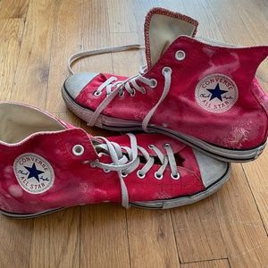 Converse Red distressed high tops urban outfitters size 10.5